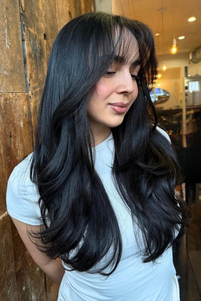Classic Long Layers With Side-Swept Bangs