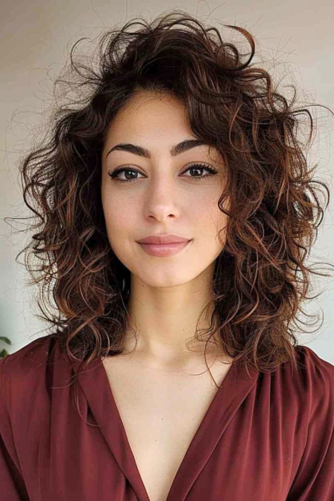 Medium Curly Haircut With Side Bangs