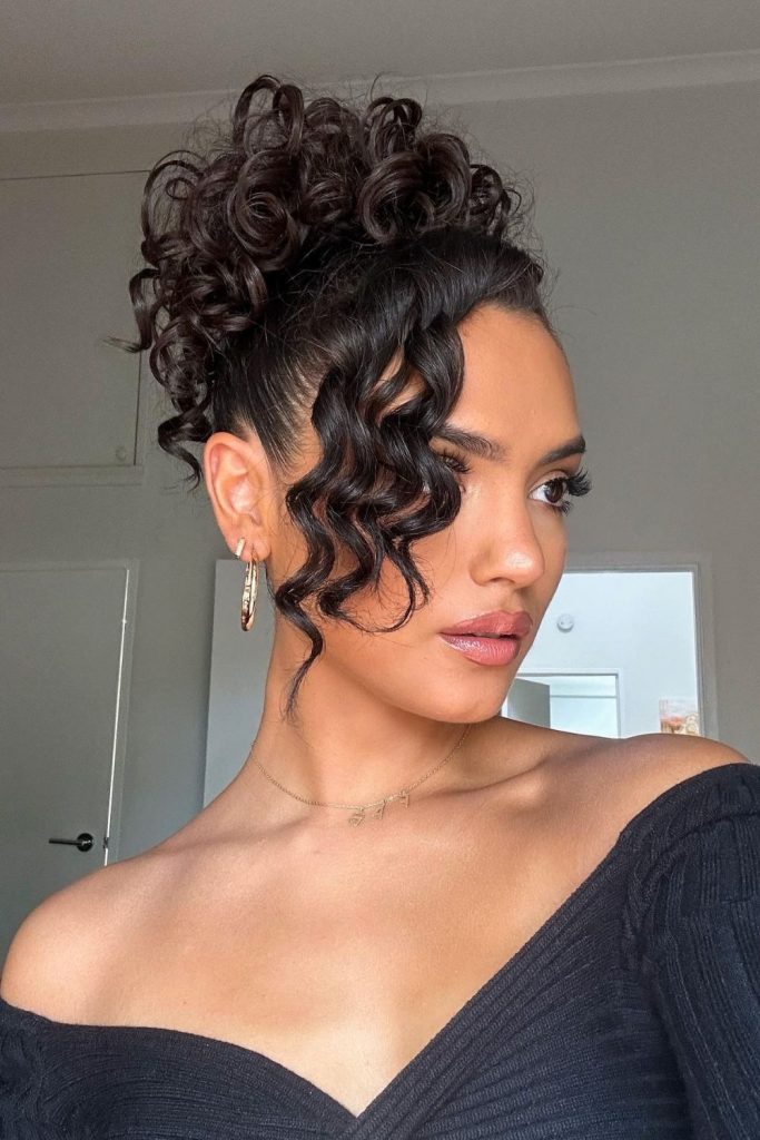 Short Curly Hair With Side-Swept Bangs